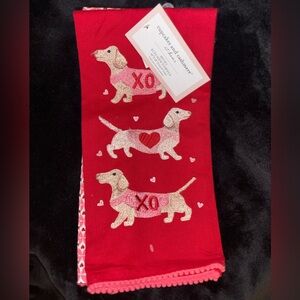 Dachshund Valentines Embroidered Decorative Hand Towels by Cupcakes and Cashmere